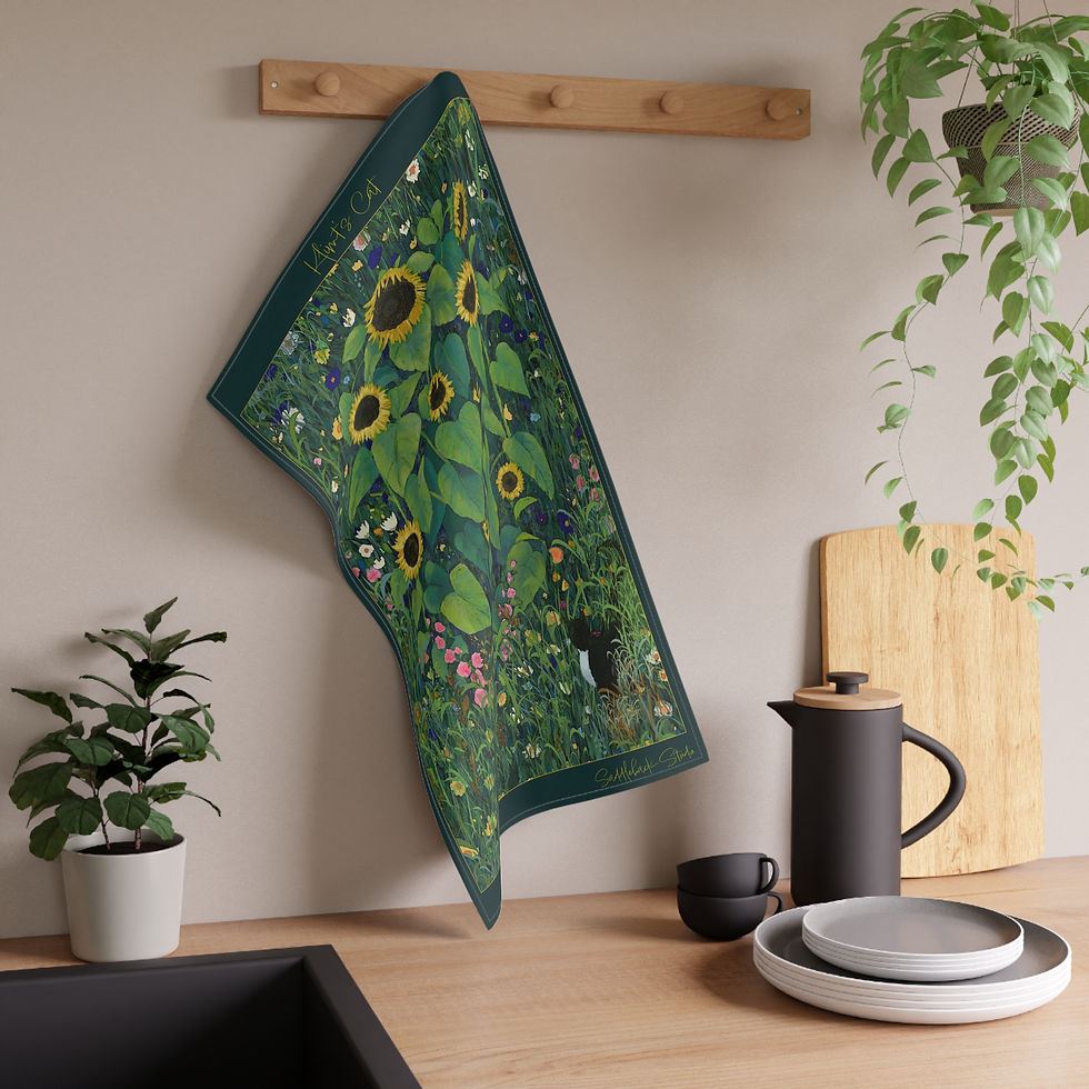 Thumbnail: Sunflower Garden Tea Towel — 'Heart's Cut' Floral Cotton Kitchen Towel