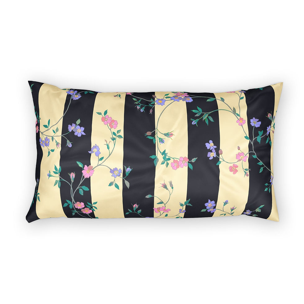 Thumbnail: Floral Stripe Pillow Sham | Black Yellow Striped Floral Pattern