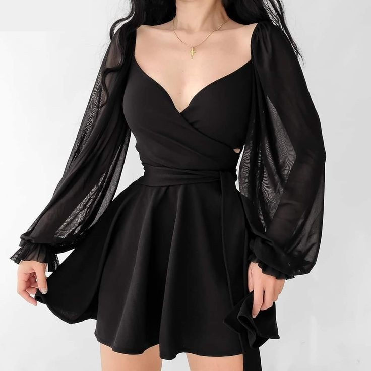 Miniatura: Vestido manga larga con lazo