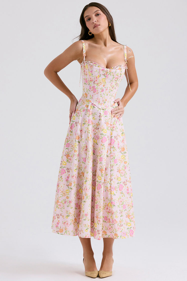 Miniatura: Vestido de lazos con abertura y corset