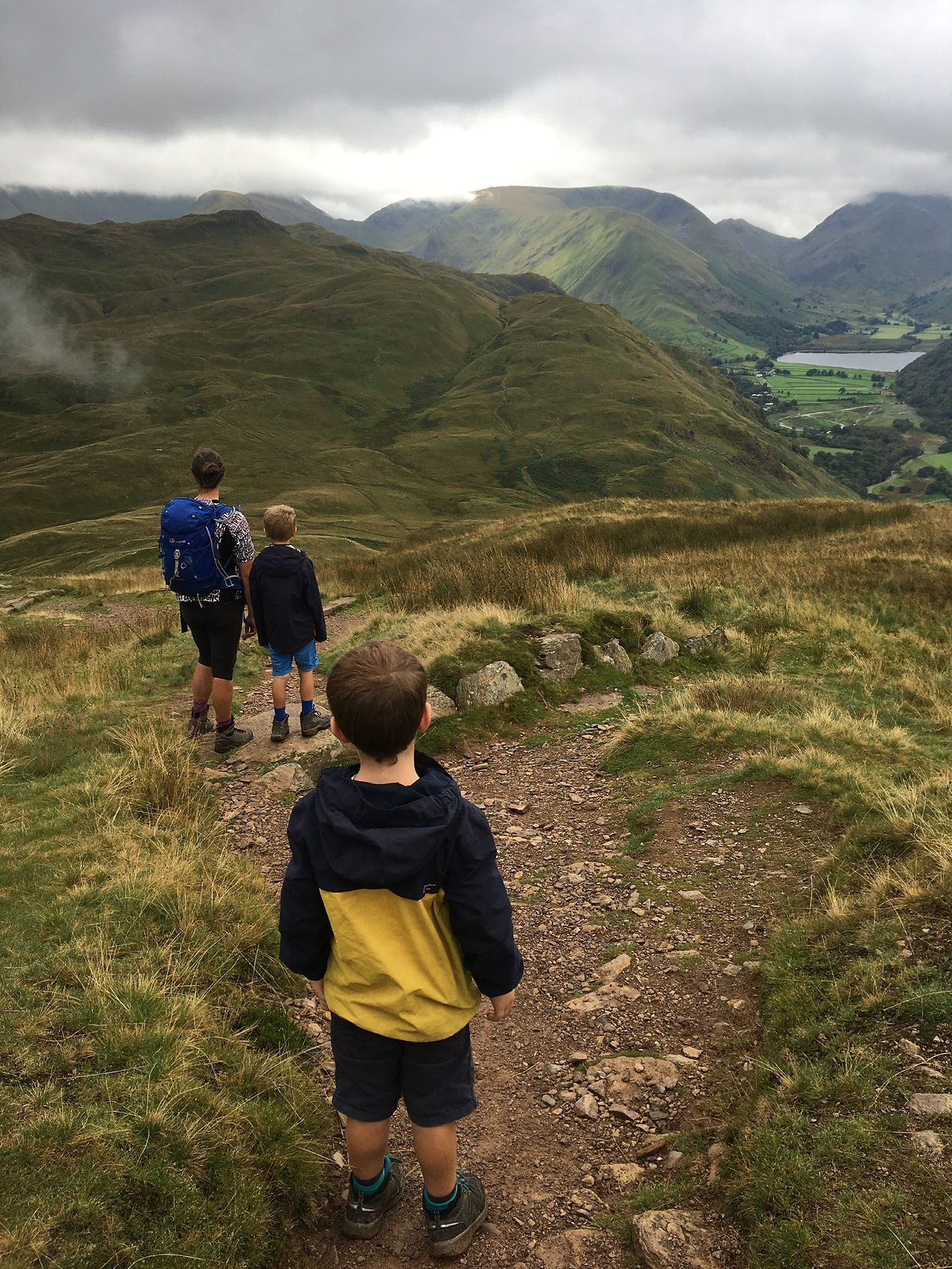 Little Chaps and Mummy looking towards Kirkstone Pass from Place fell