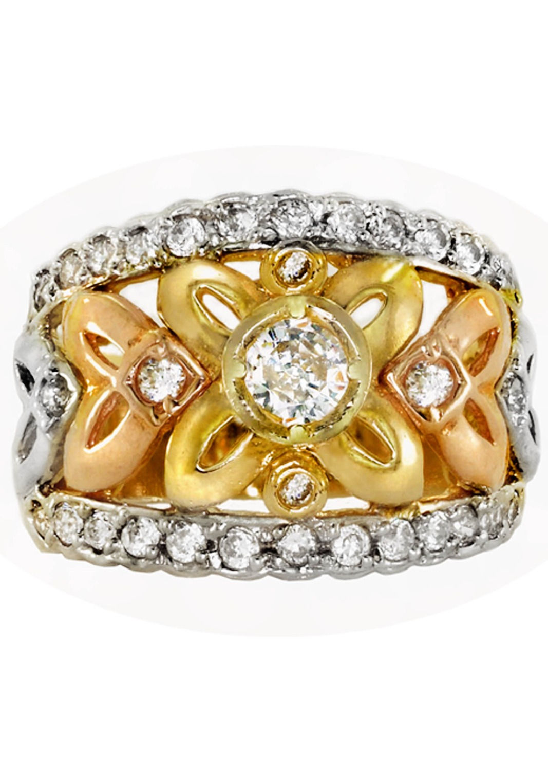 Gold CZ Tricolor Ring