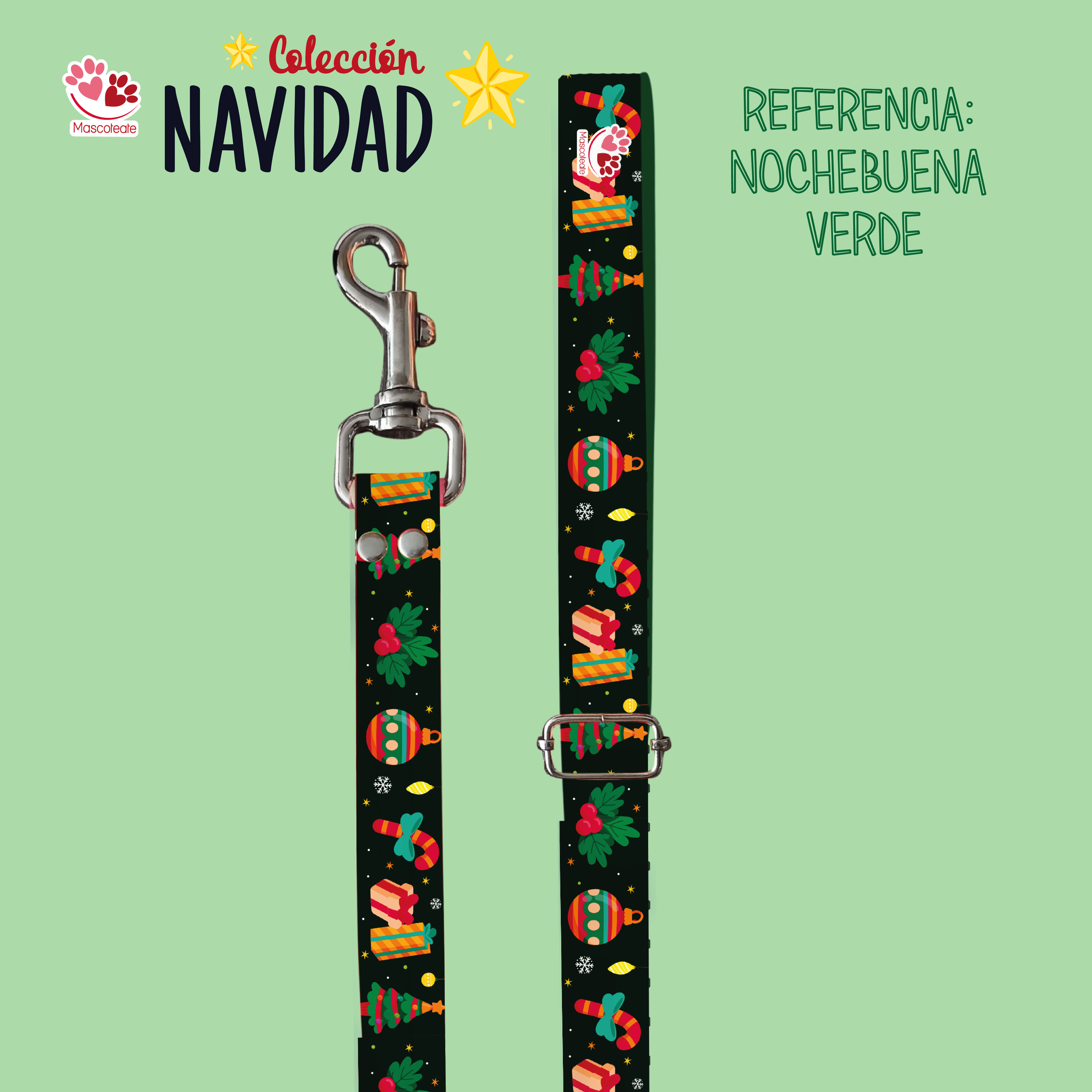 Correa paseadora/Trailla Nochebuena verde 🌲