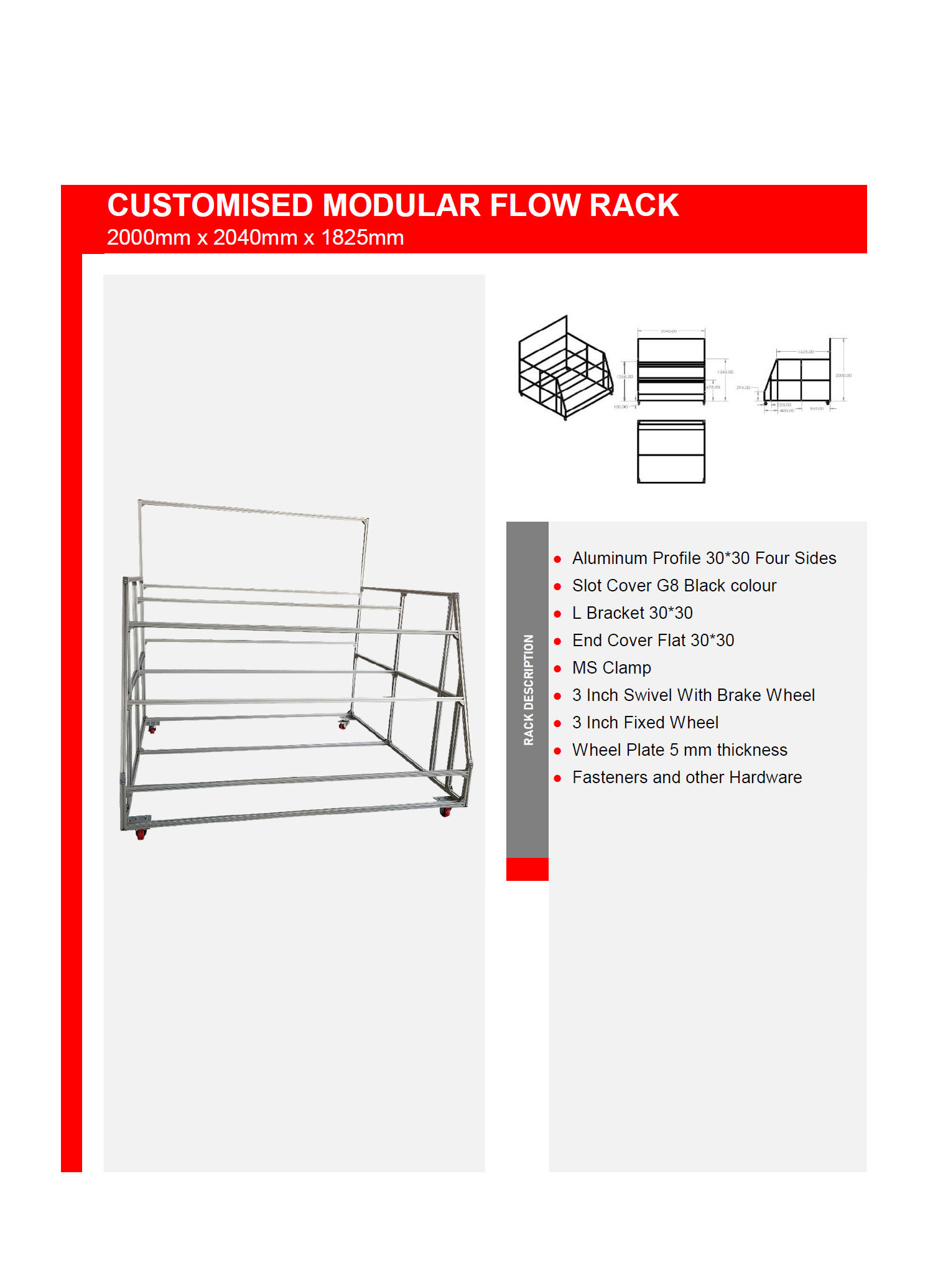 customised flow rack for FIFO and assembly line material handling