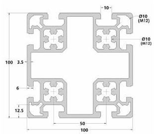 Aluminium Profile 100 X 100 - Four Sides Open