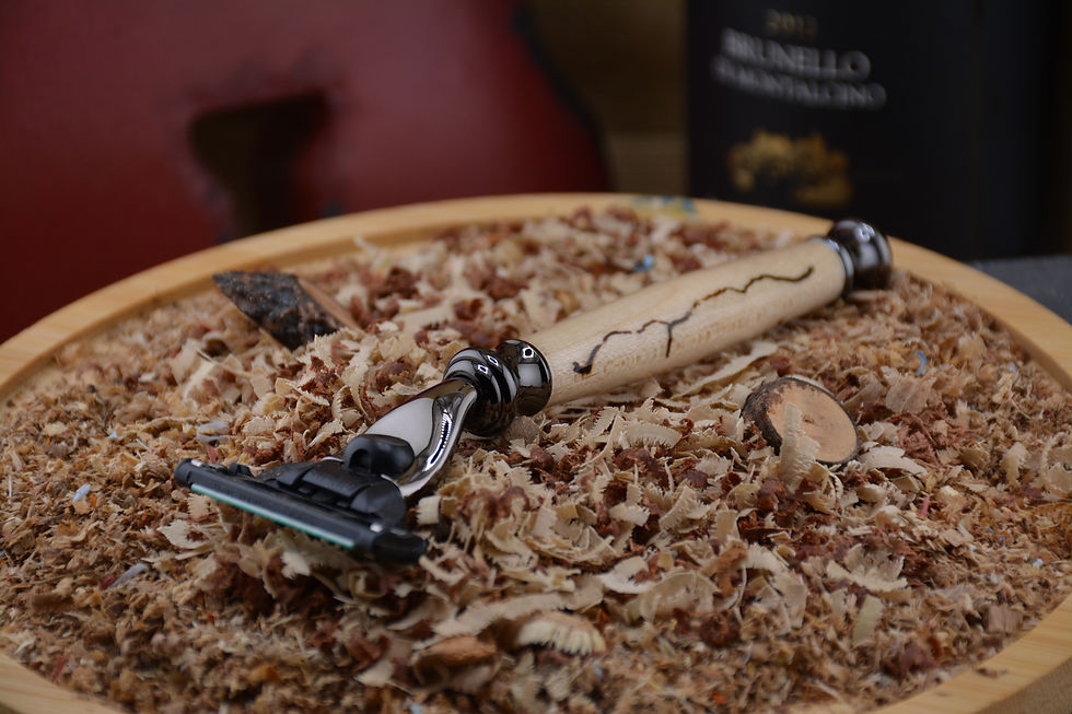 Thumbnail: Mach 3 Razor Handle -  Birch w/ electric etching - Gun Metal