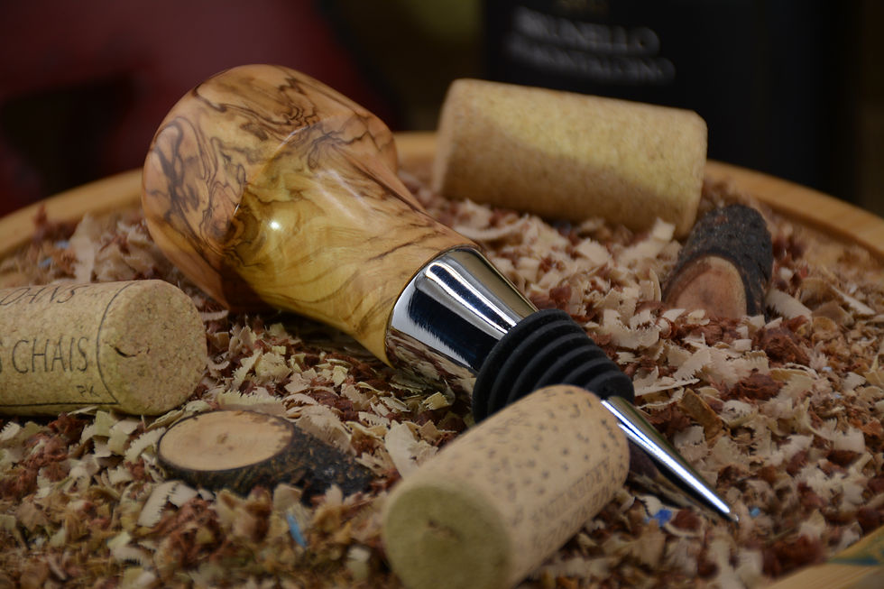 Thumbnail: Wine Bottle Stopper  - Bethlehem Olivewood - Chrome