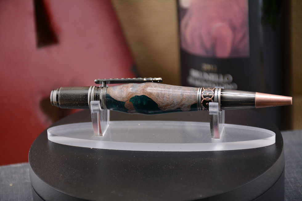 Thumbnail: Steampunk Pen - Chechen Burl / Green Epoxy - Nickel