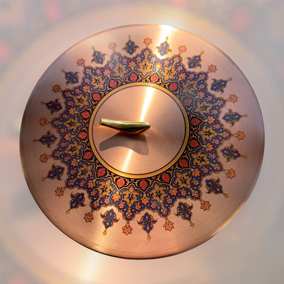 Thumbnail: Toranj Handcrafted Copper Round Dish with Aamen Bird Lid "Medium"