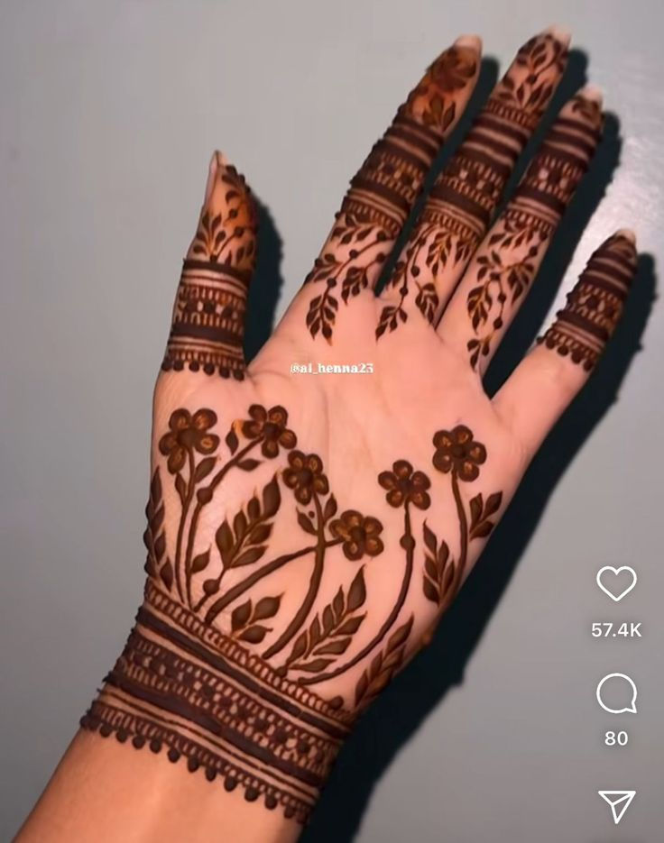 simple and elegant mehndi design with flowers and leaves