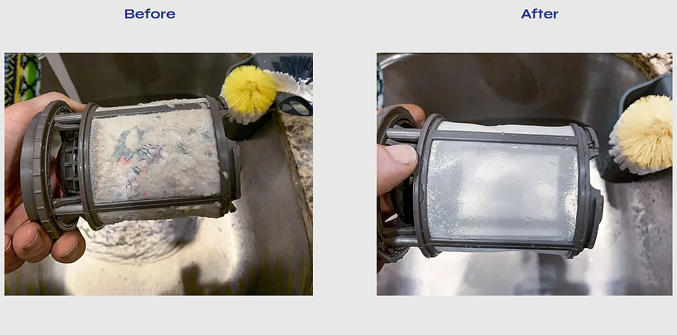 Thumbnail: Dishwasher filter before and after cleaning.