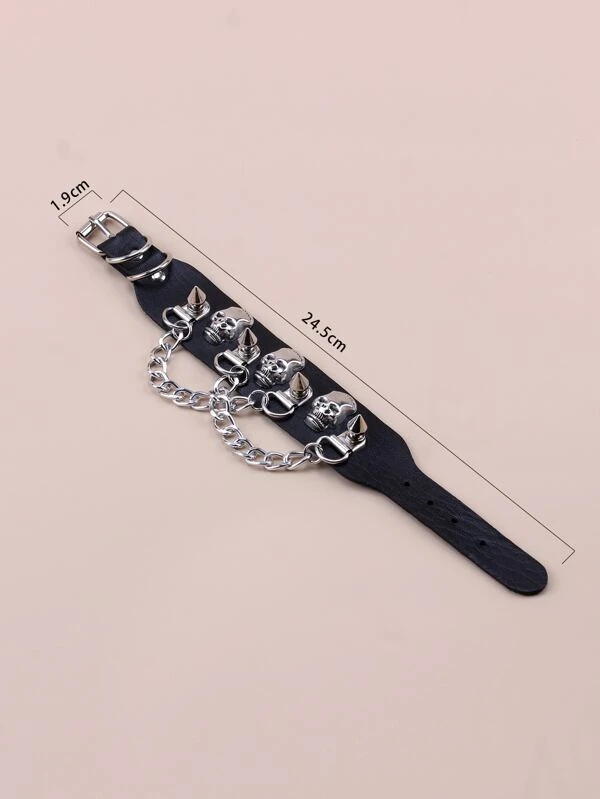 Miniatura: Hombres Pulsera de cráneo & con diseño de cadena