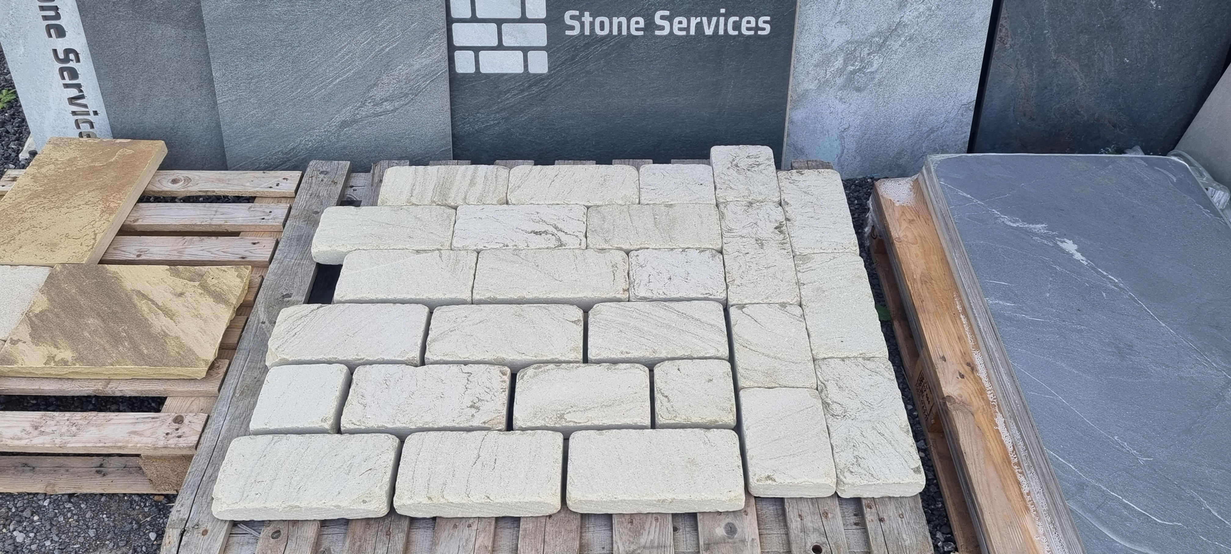 Bramham Beige Tumbled Yorkstone Setts 50mm Thickness