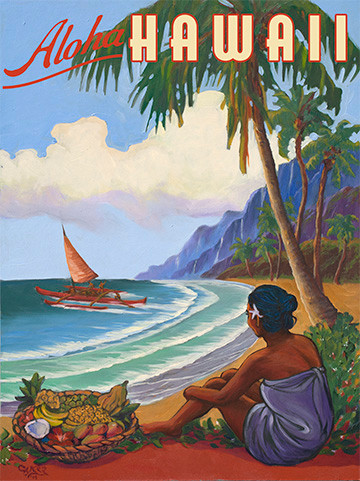オールド ハワイアンold hawaiian　ヴィンテージ　ビンテージ　額装 Aloha Hawaii Vintage Coastal DecorAs I Remember | ricksharpart
