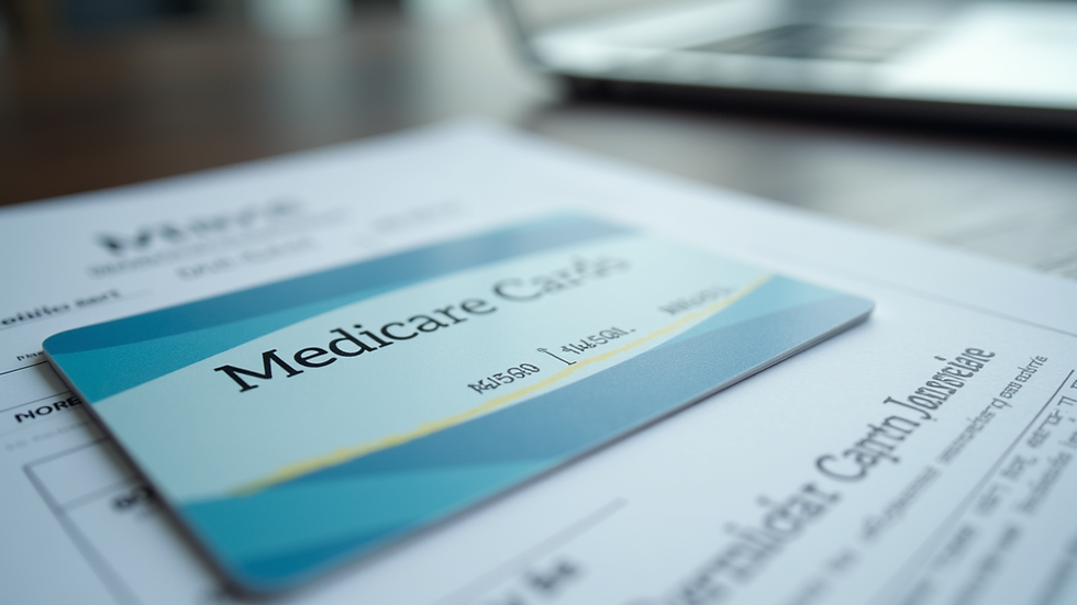 Close-up view of Medicare card and medical documents on a table