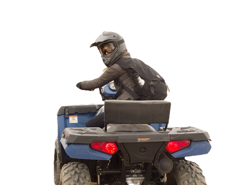 atv with rider moving into shed