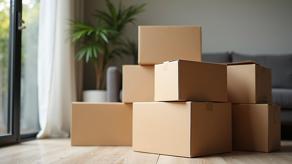 Close-up view of packing boxes stacked neatly in a Canberra living room