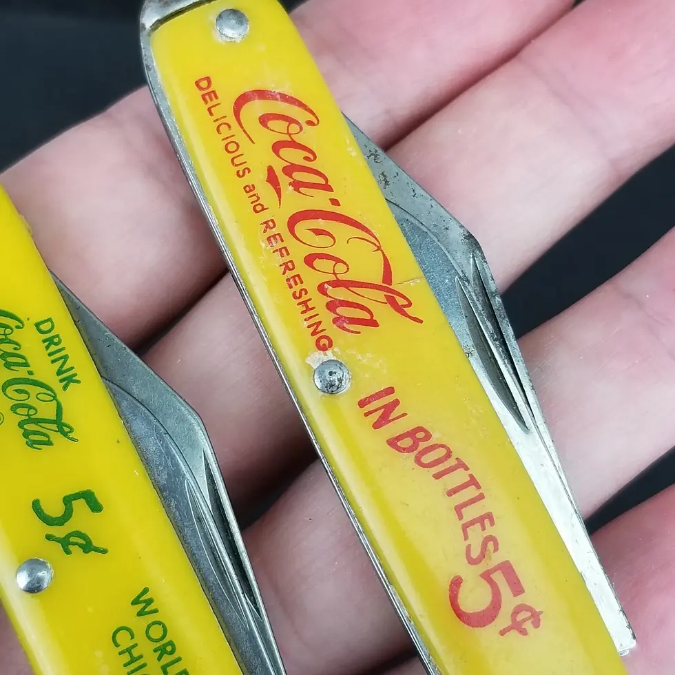 Thumbnail: Mystery Coca-Cola Advertising pocket knife lot x3