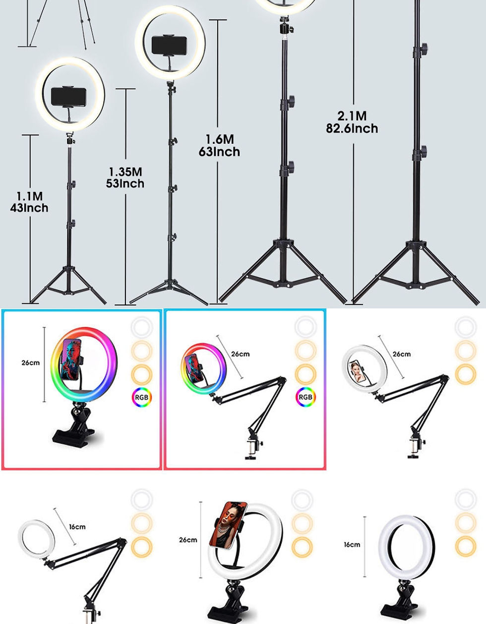 Thumbnail: 6" selfie ringlight makeup video conferencing lighting with phone holder