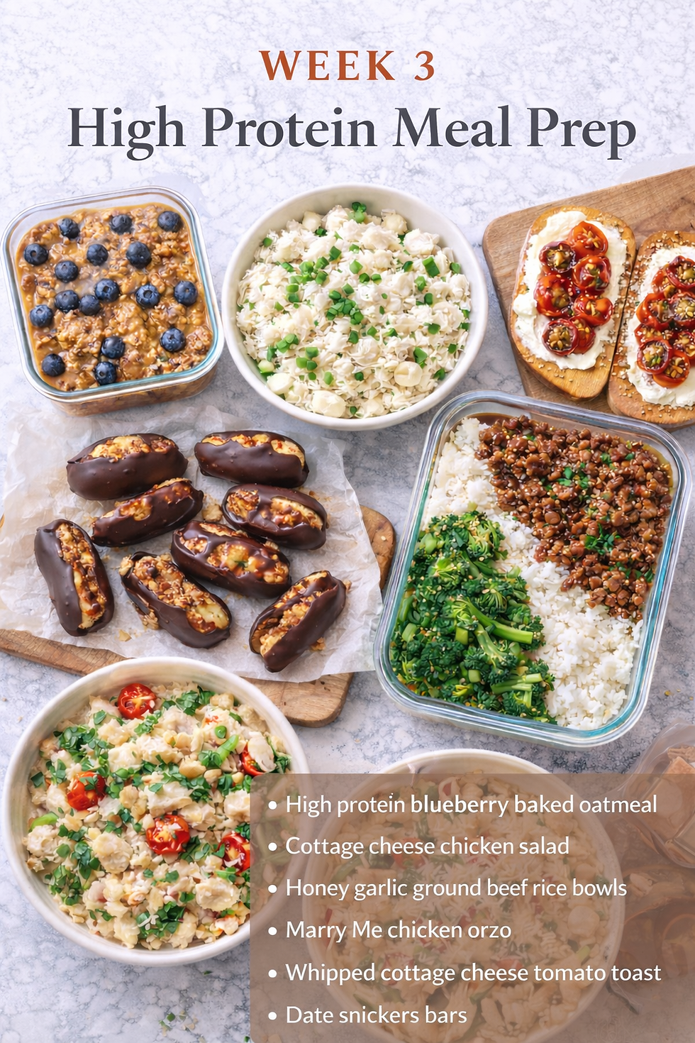 Weekly family meal prep with high-protein breakfasts, lunches, and dinners