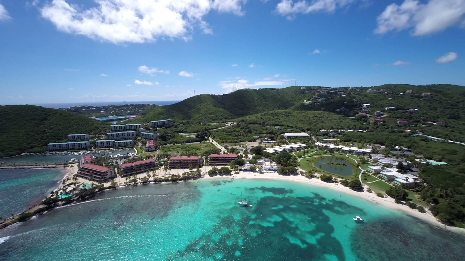 Aerial video of Sapphire beach, St.Thomas | Phoenix Island Charters marina