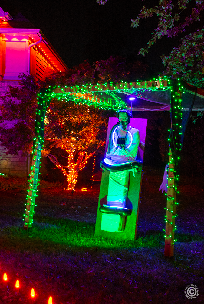 Frankenstein under the lights and wired for experiments.