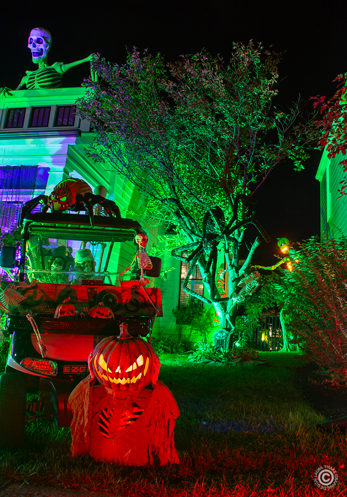 A golf cart being taken for a joy-ride by a bunch of skeleton hooligans!