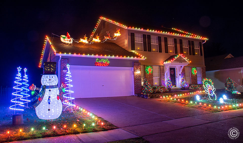 Christmas lights on a house on Holiday Light Hopping.