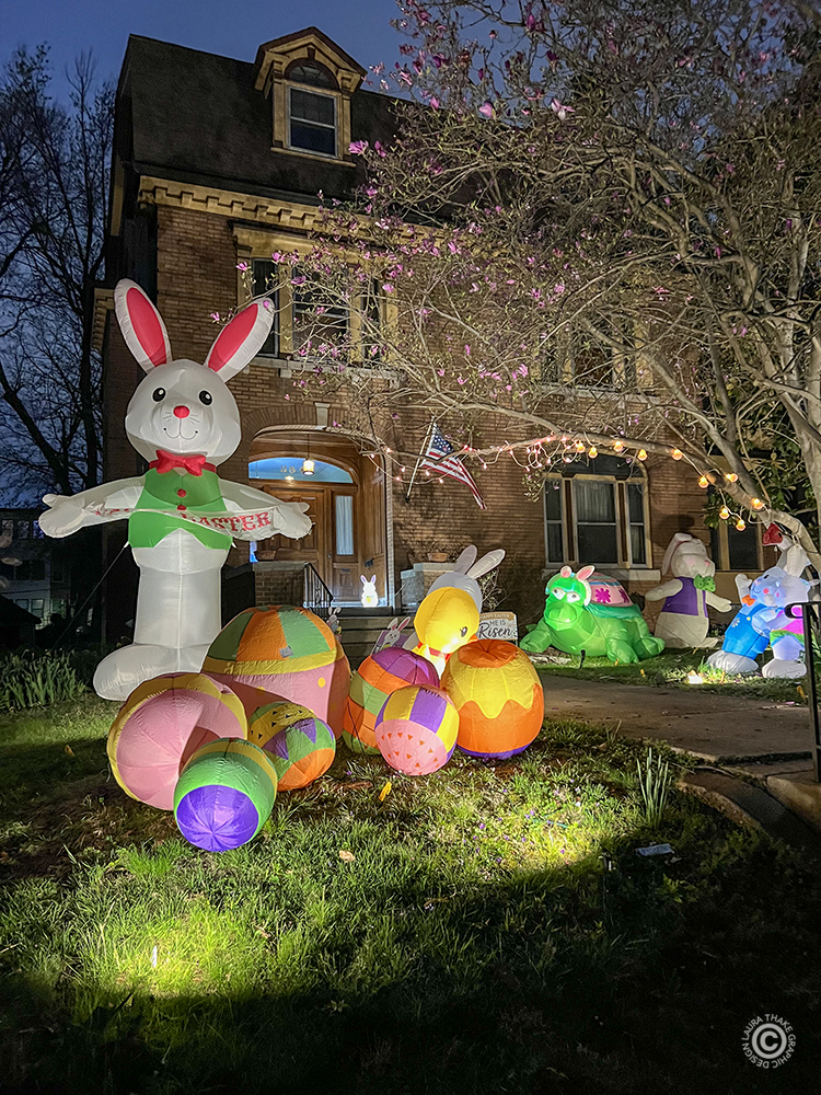 Cute Easter inflatables and lights for the holidays.