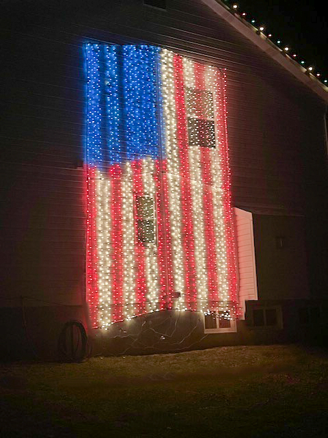 The American flag done in Christmas lights.