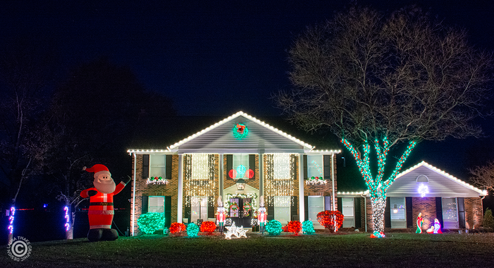 Christmas lights of red green and white covering a home in Chesterfield Mo.