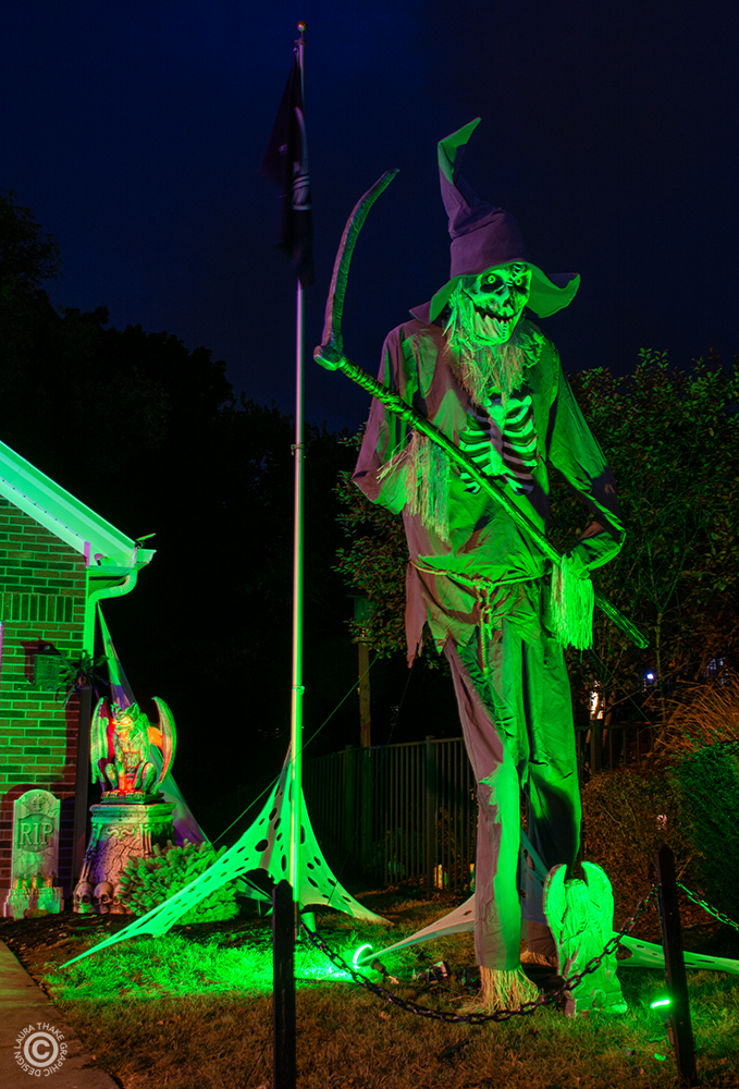 The Grim Reaper Scarecrow standing guard of the driveway.