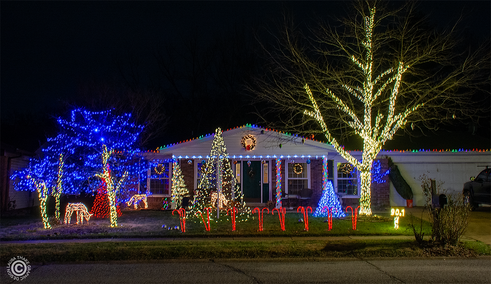 Christmas lights set to music at a home in Ballwin Mo.