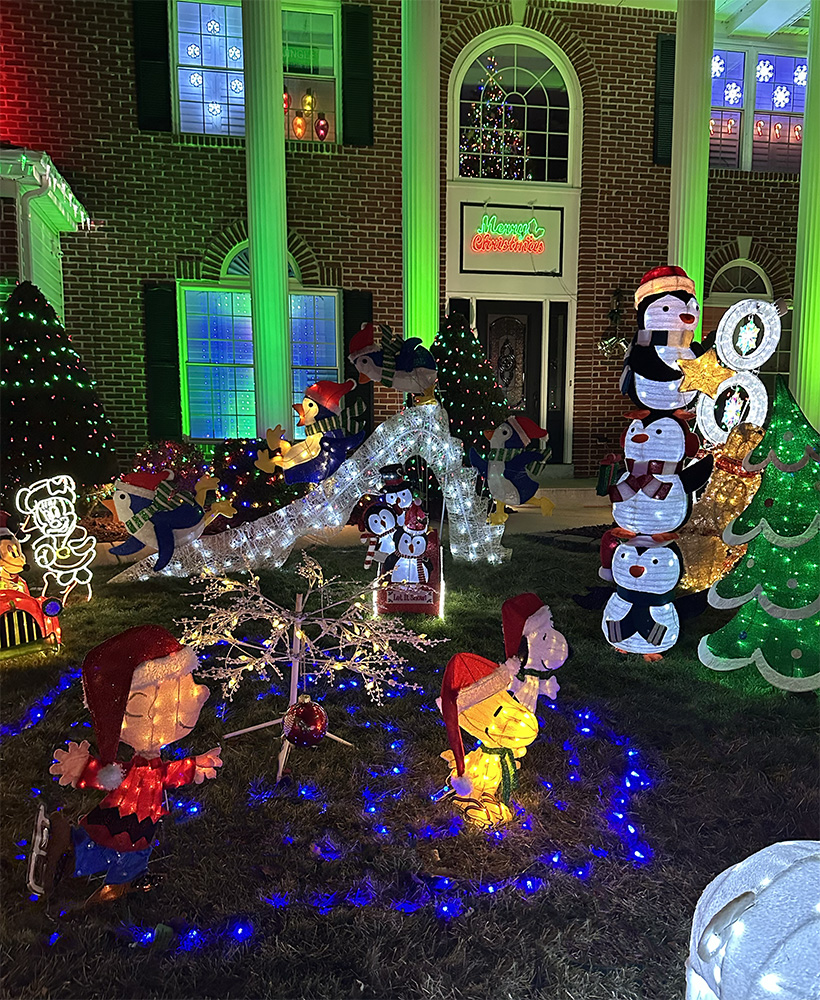 Charlie Brown ice skating with Snoopy and Woodstock