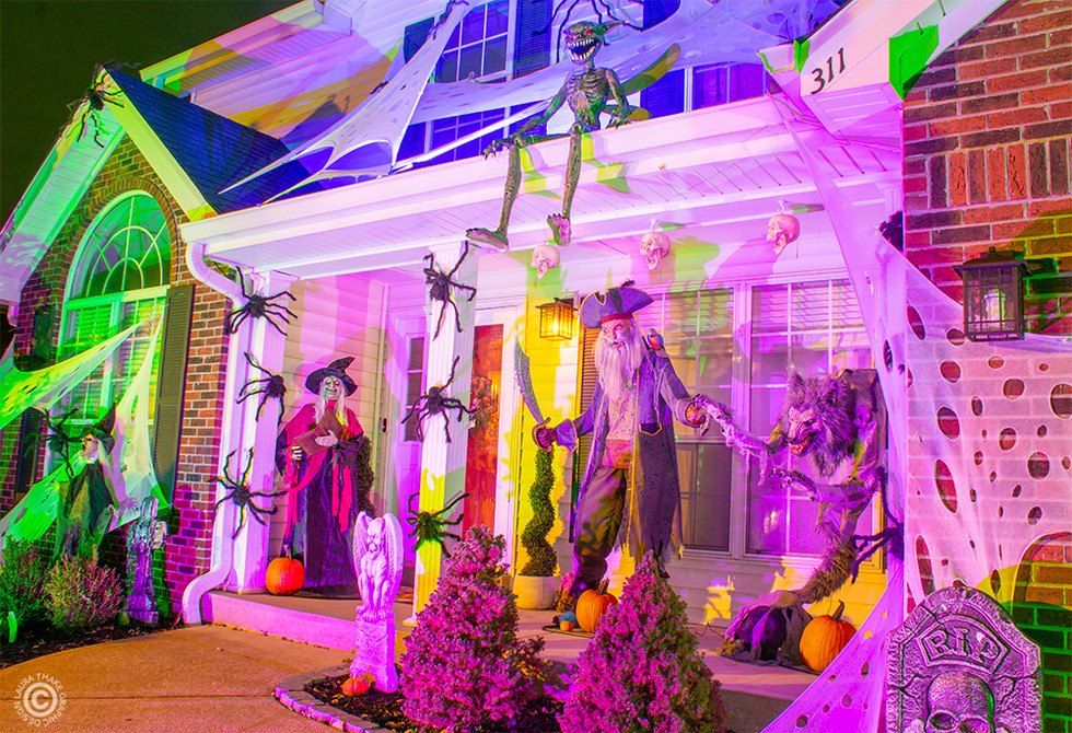 The Evil Pixie on the roof and the Pirate on the porch.