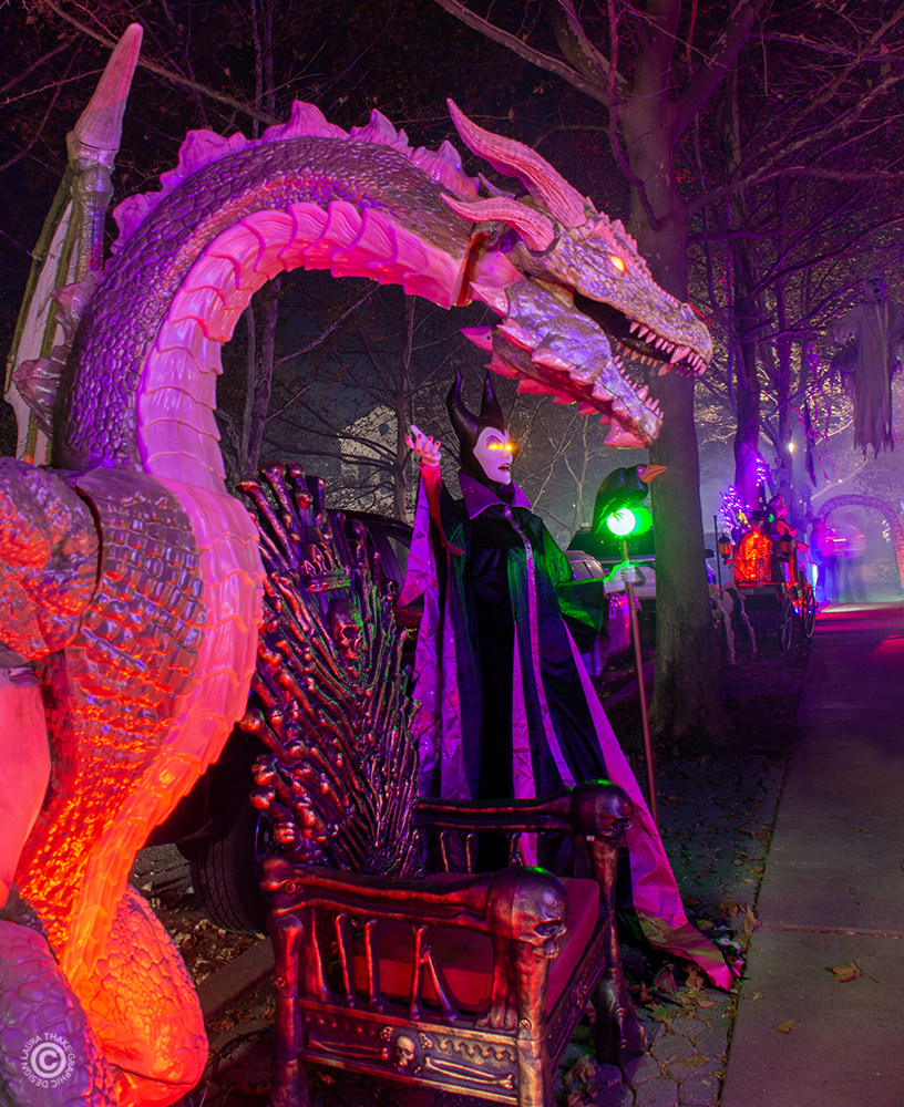 A fire breathing dragon and a witch.