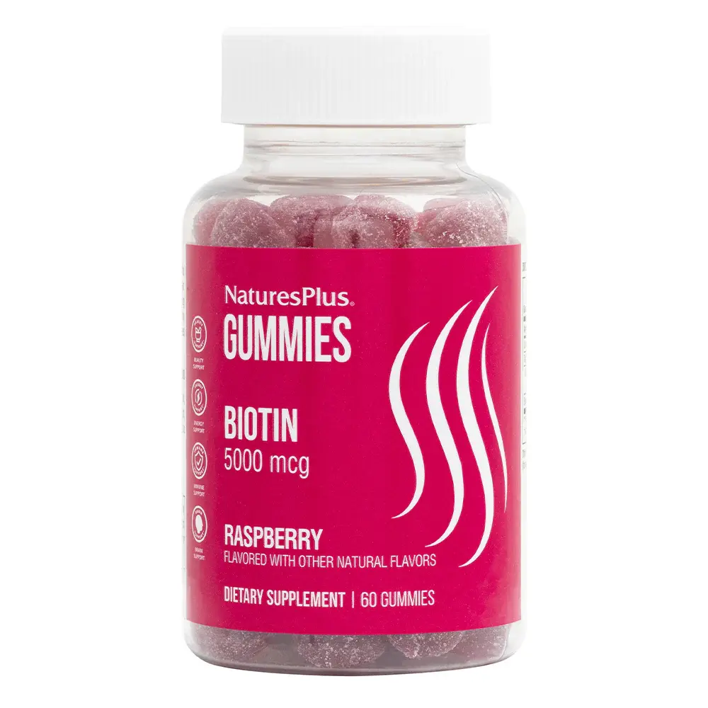 NATURES PLUS BIOTIN 5,000 MSC RASPBERRY 60 GUMMIES