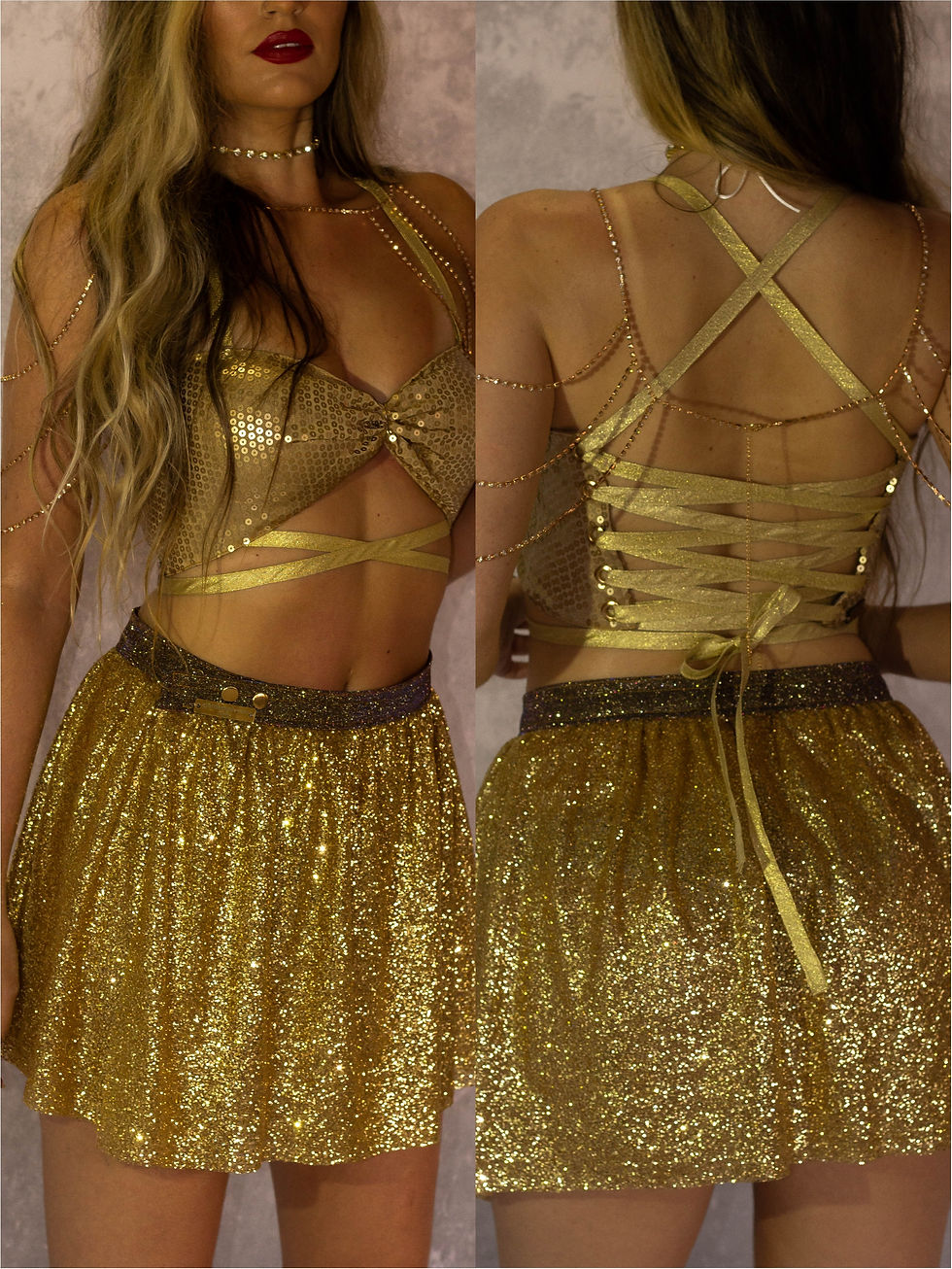 Miniatura: Look carnaval ano novo reveillon dourado brilho paetê luxo  