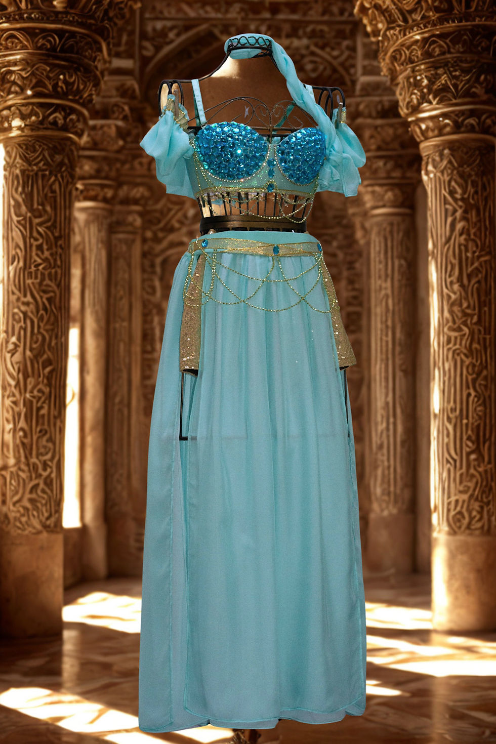 Thumbnail: Fantasia Jasmine estilo árabe com pedrarias e lenço para cabelo