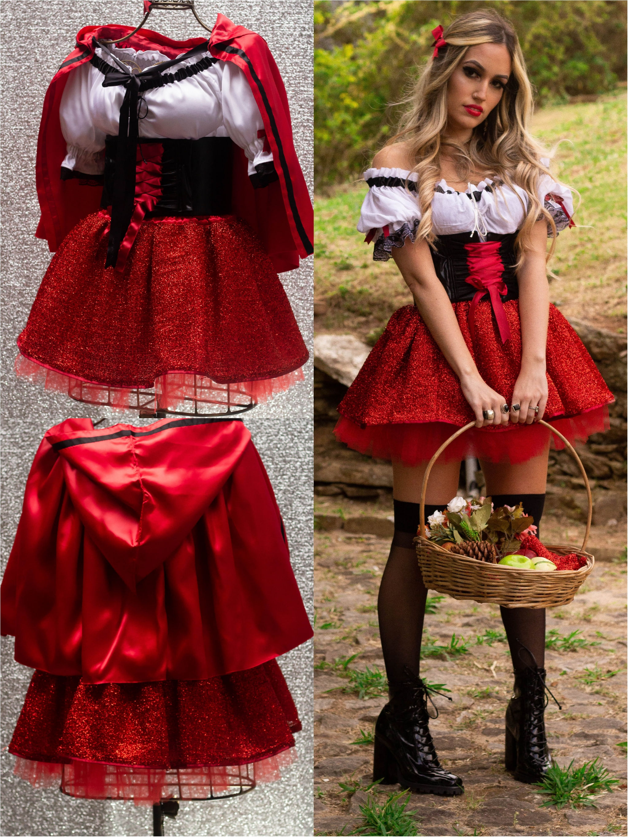 Fantasia Chapeuzinho Vermelho capa cetim curta festa a fantasia 