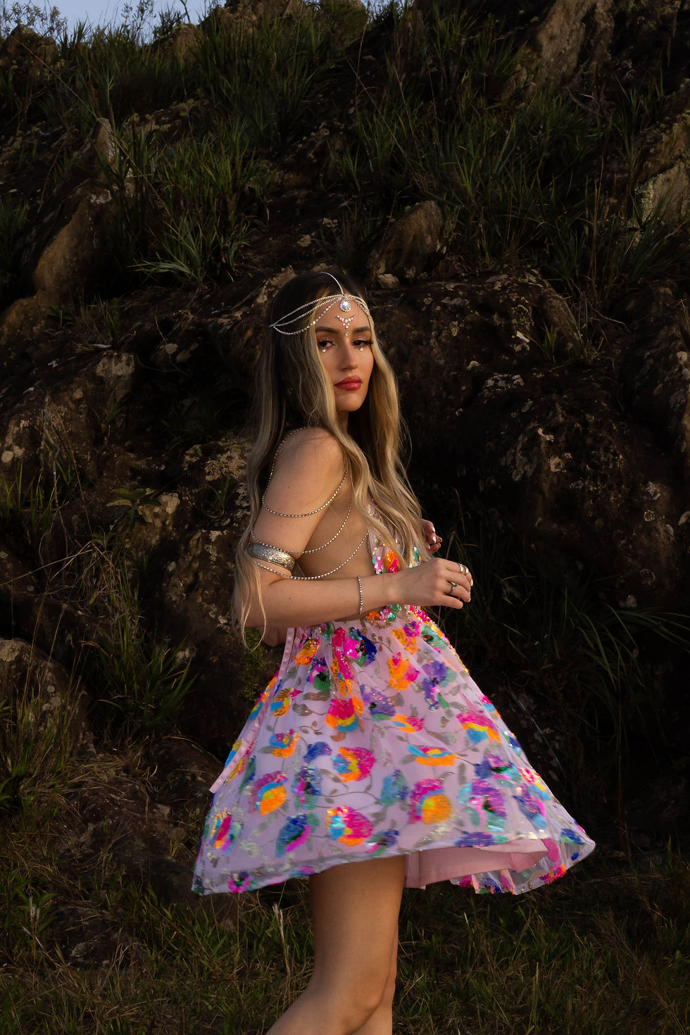 Miniatura: Vestido fada primavera rosa + headpiece fada tiara