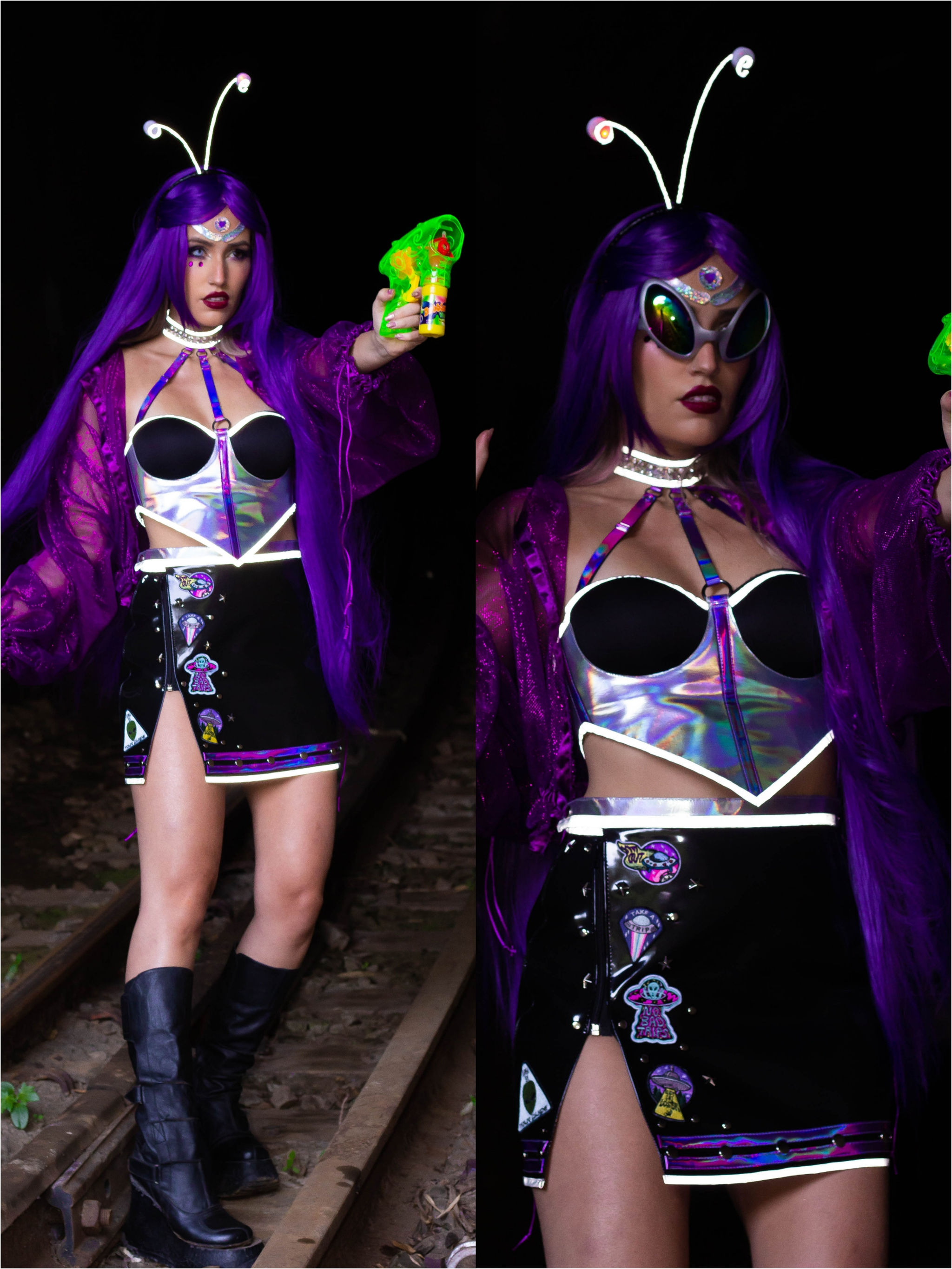 Fantasia alien roupa clubber festival outfit festivais halloween Lady gaga