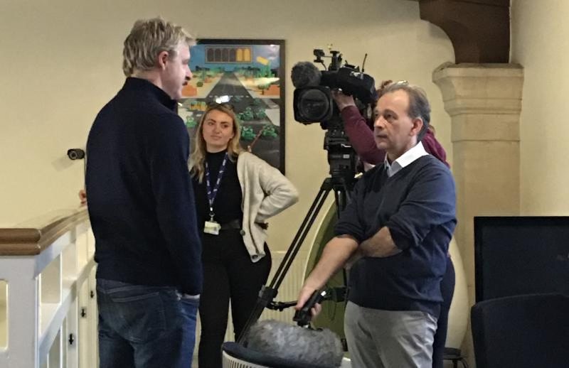 Oli Christie speaking to the BBC in the Neon Play studio.