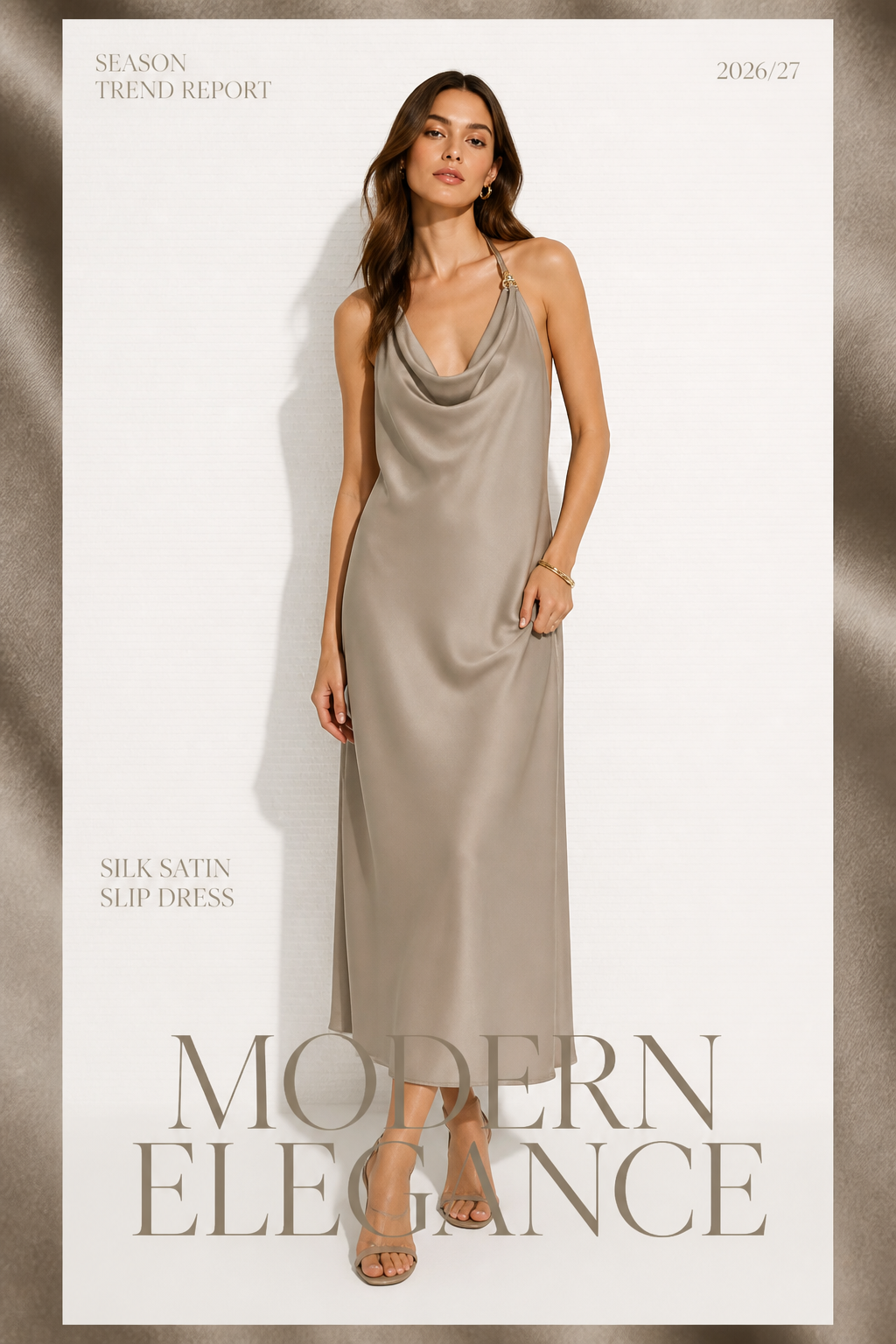 Nescafé Brown Satin Cowl-Neck Maxi Dress