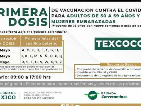 SÁBADO 29 DE MAYO INICIA VACUNACIÓN CONTRA COVID-19 A PERSONAS DE 50 A 59 AÑOS Y MUJERES EMBARAZADAS