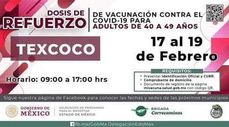 En Texcoco aplicarán vacuna de refuerzo SPUTNIK a adultos de 40 a 49 años