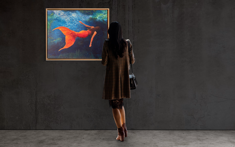 sirène ou poisson rouge. Peinture contemporaine