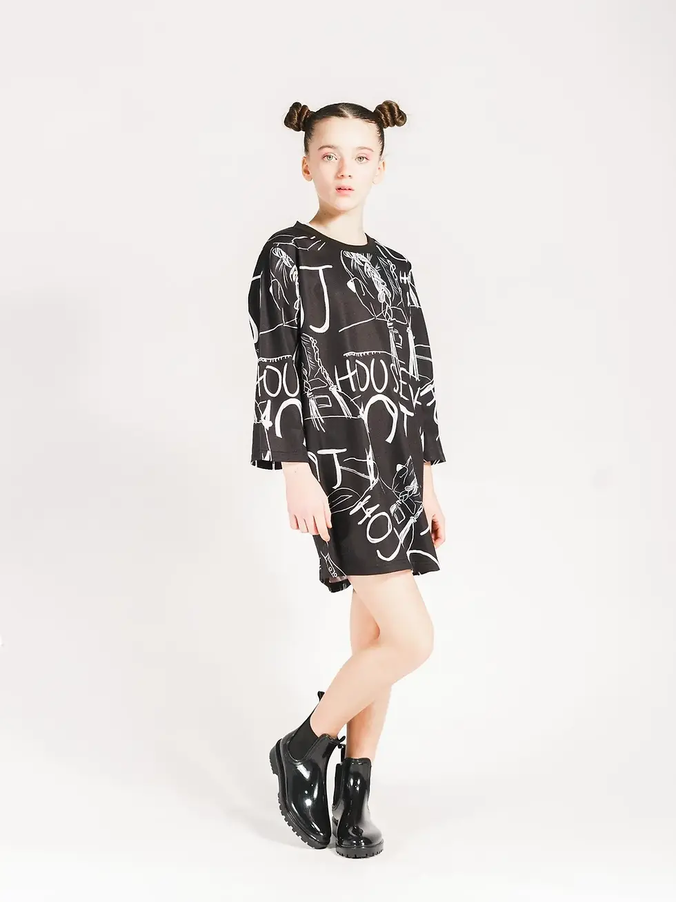Jurk grijs zwart art streetart uniek apart streetstyle comfy house of juniors meiden girls illustratie 