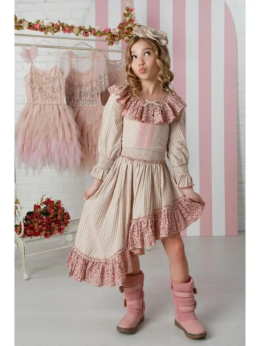 ooh lala couture Atley set tweedelig rok lange mouwen herfst autum girls meiden girly style roze 