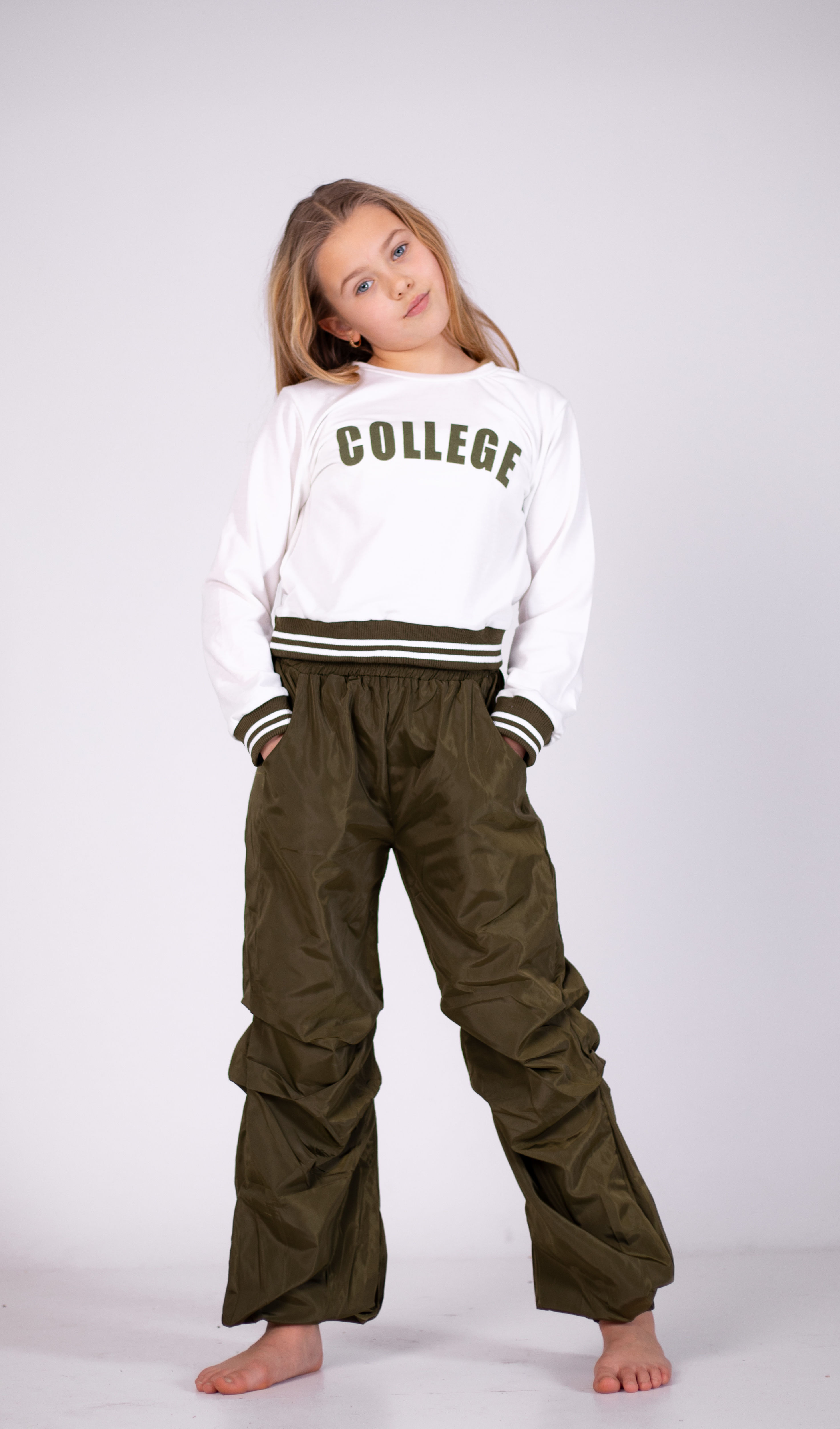College set lange mouw najaar voorjaar tweedelig groen paars winter meiden kleding kinderkleding 